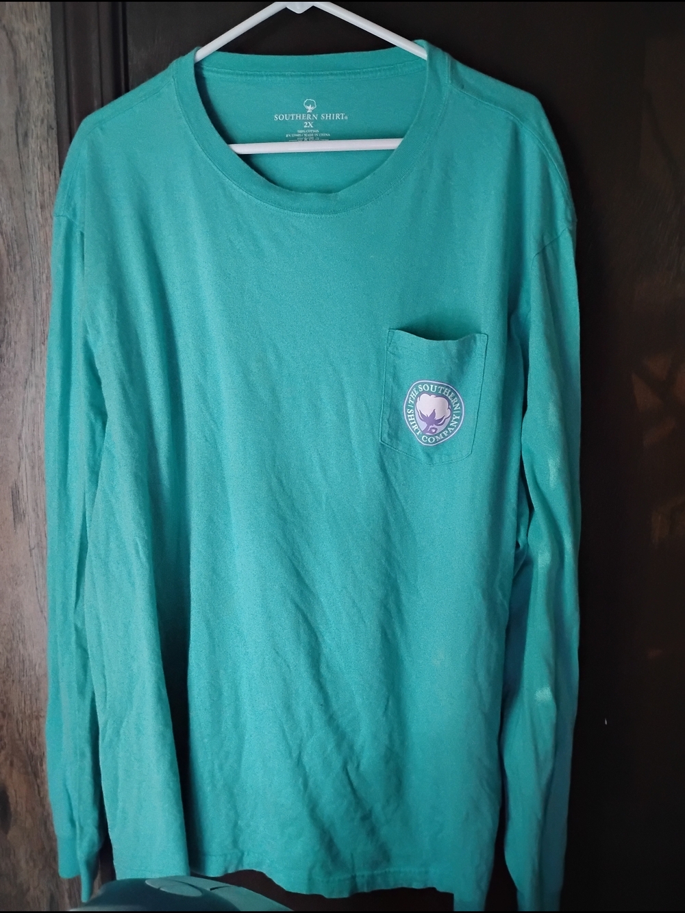 The Southern Shirt Company Women's Long Sleeve Tee in Teal with Pocket Logo